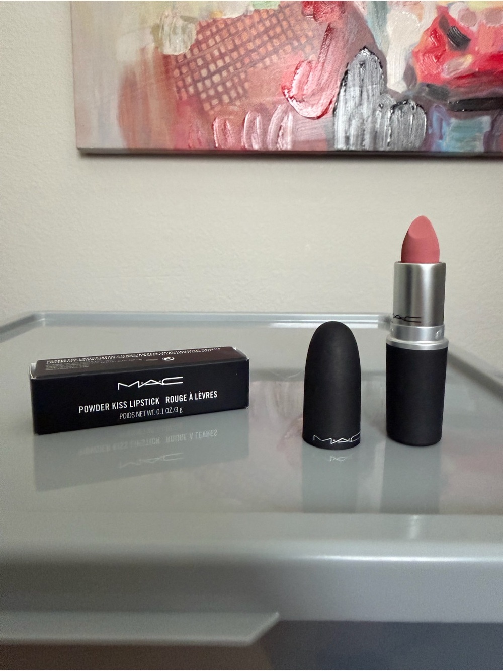 MAC Powder Kiss Lipstick 924 Reverence Pink Nude Soft Matte 3g Full Size Box
